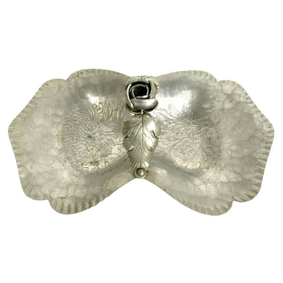 Continental Hand Wrought Aluminum Silver Double Candy Nut Dish - Picture 1 of 8